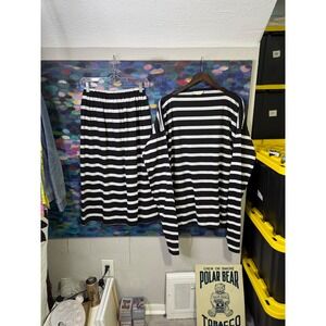 Vintage 80s Multiples Sandra Garratt Black White Striped Top Skirt Set